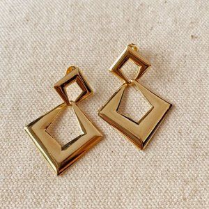 18K Gold Filled Double Diamond Shape Dangling Earrings